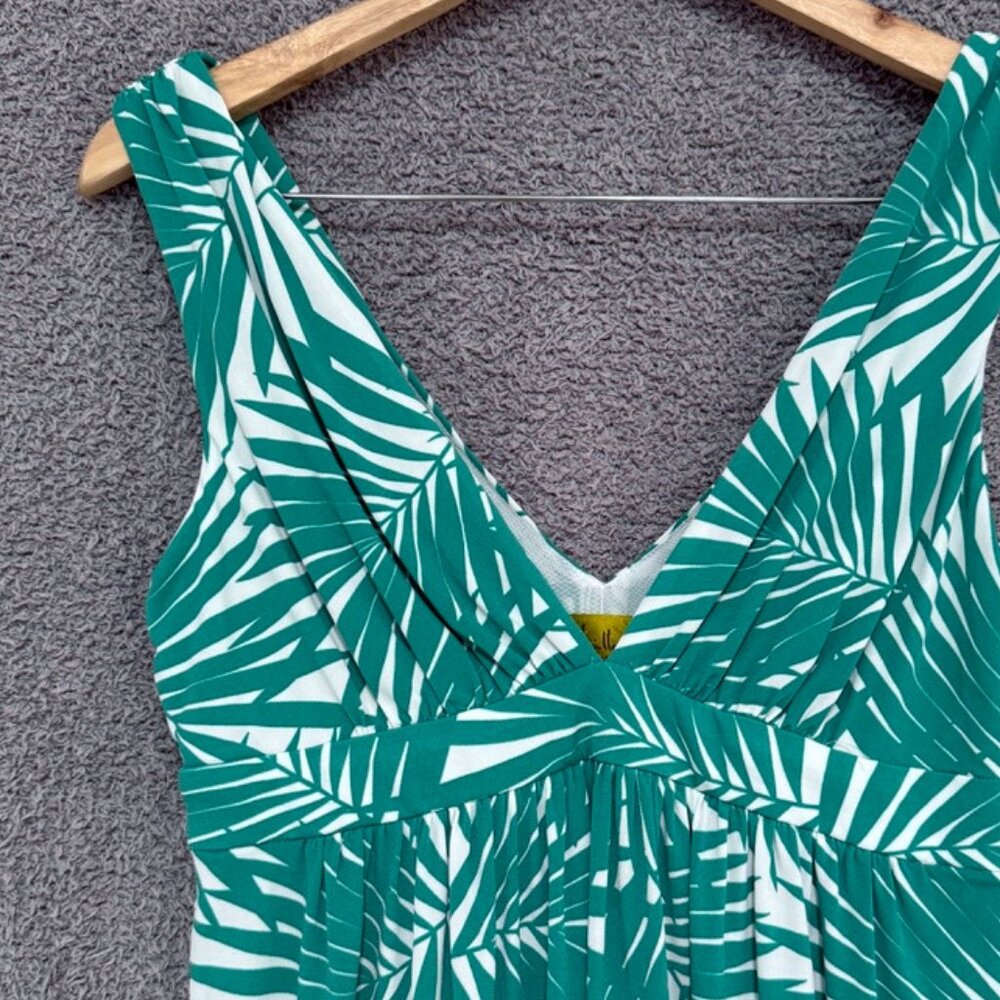 Nicole Miller Tropical Palm Print Jersey double V-neck dress Med - Picture 3 of 10